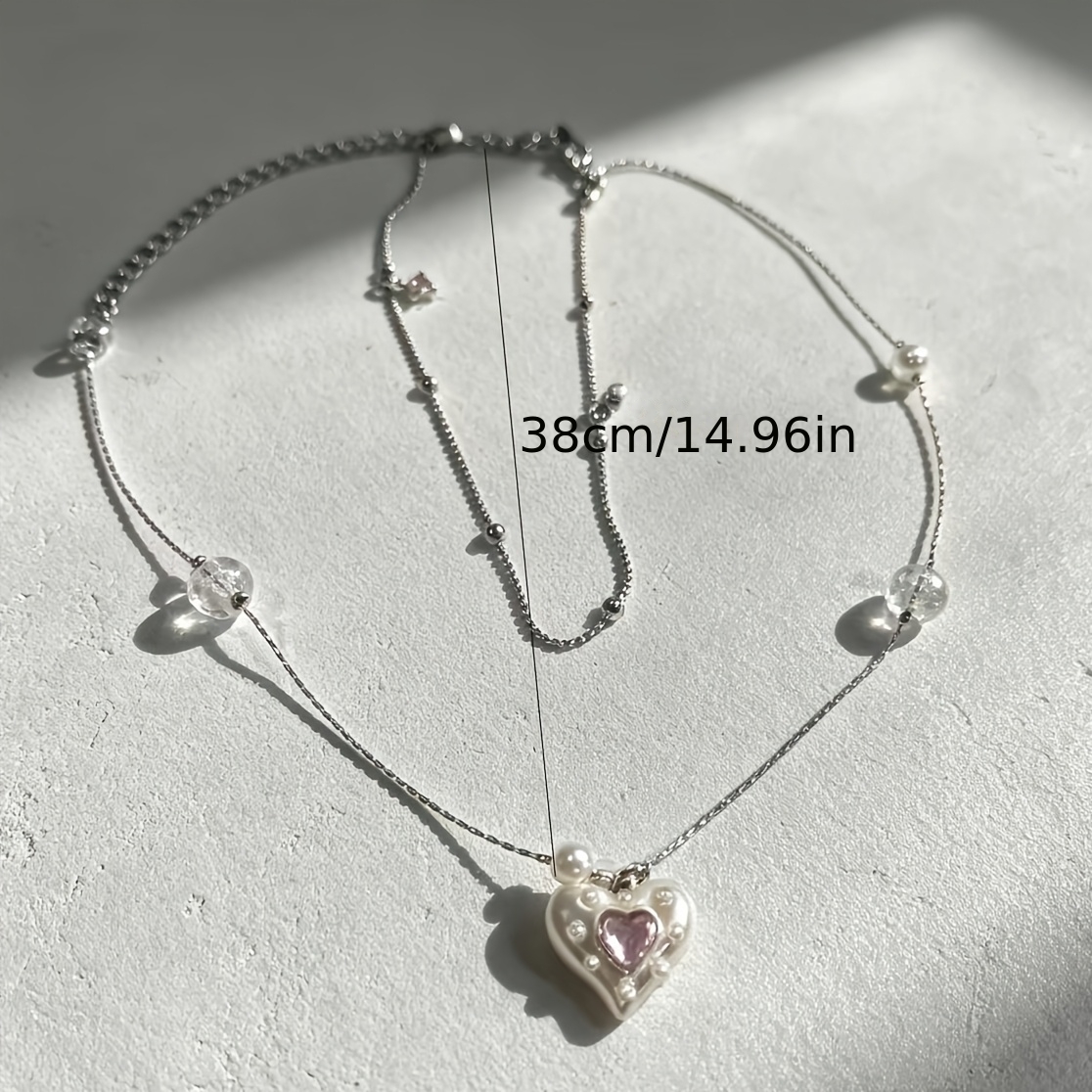 Double Layer Stackable Pink Heart Necklace, Y2K Style